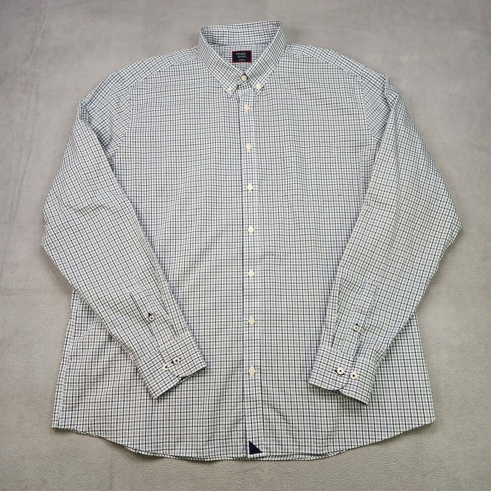 UNTUCKit Shirt Men's 3XLT White Blue Plaid Long Sleeve Button Down Wrinkle Free